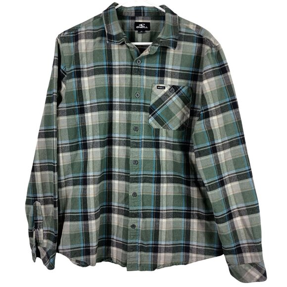ONeill Mens Winslow Plaid Button Up Long Sleeve Shirt Size M Olive Green Shacket - Picture 1 of 8